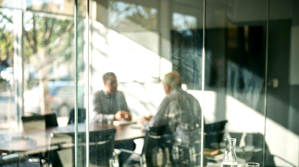Bewerbungsgespräch in einem hellen Büro, KI-gestützte Personalvorqualifikation