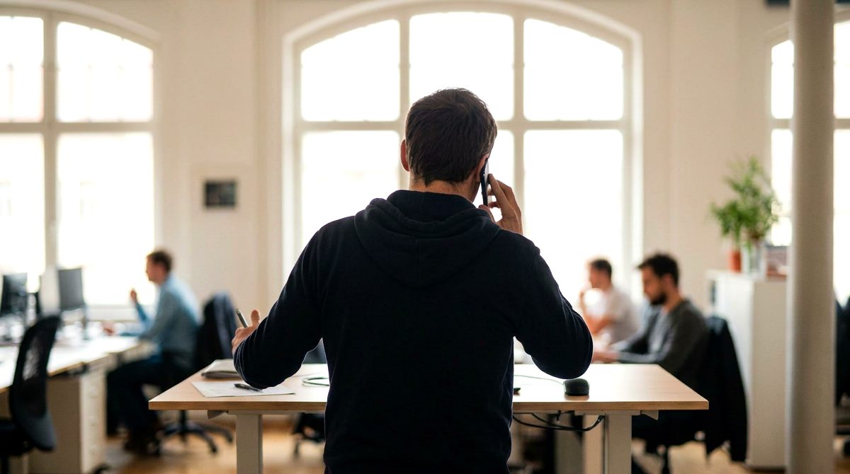 Kundenservice-Mitarbeiter am Telefon im Büro, KI-gestützte Ticket-Qualifikation